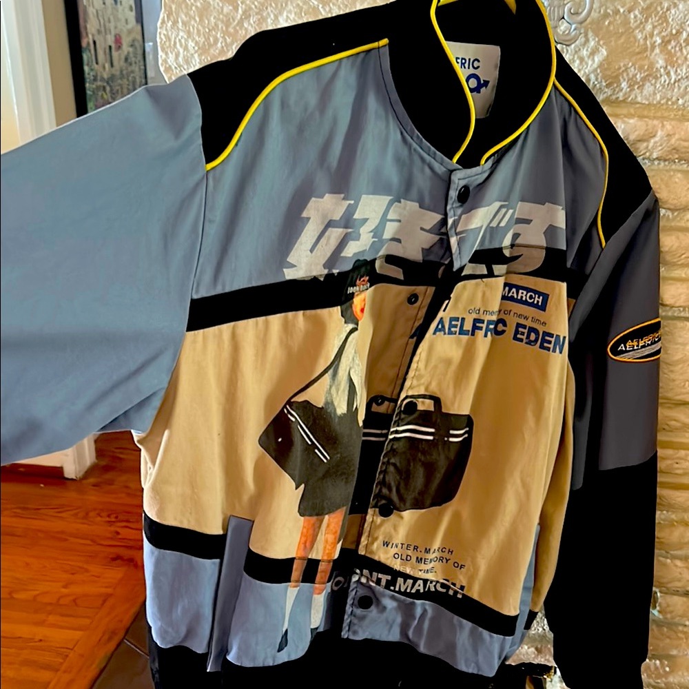 Aelfric Eden Blue and Black Varsity Bomber Jacket